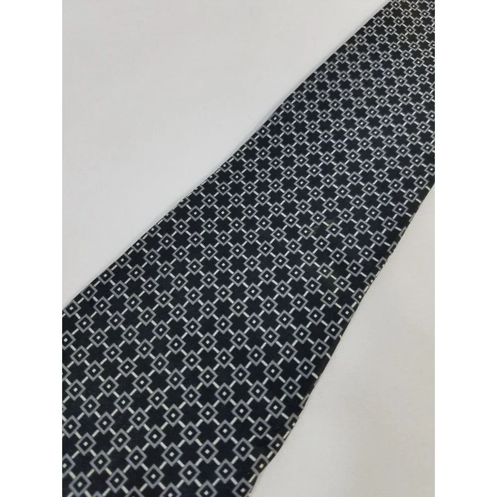 Villa Bugatti Mens Tie Navy Blue Geometric Checks 100% Silk 4